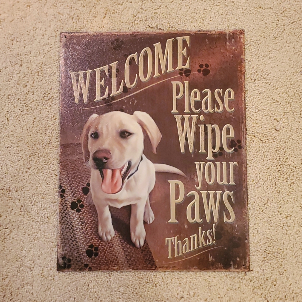 Wipe Your Paws Metal Dog Pets Sign 🐾